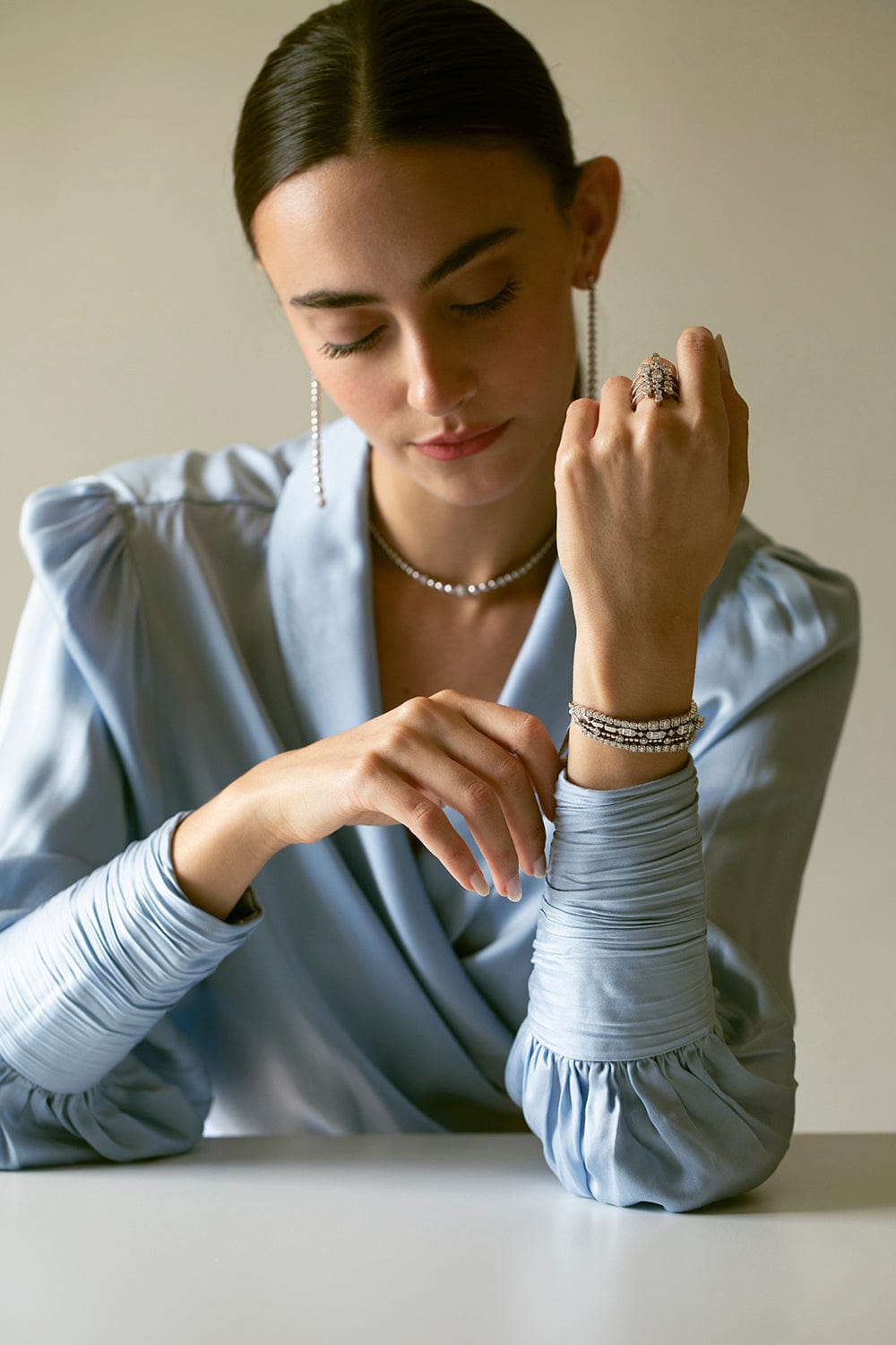 SARA WEINSTOCK-Isadora Bezel and Bead Diamond Bolo Bracelet-WHITE GOLD