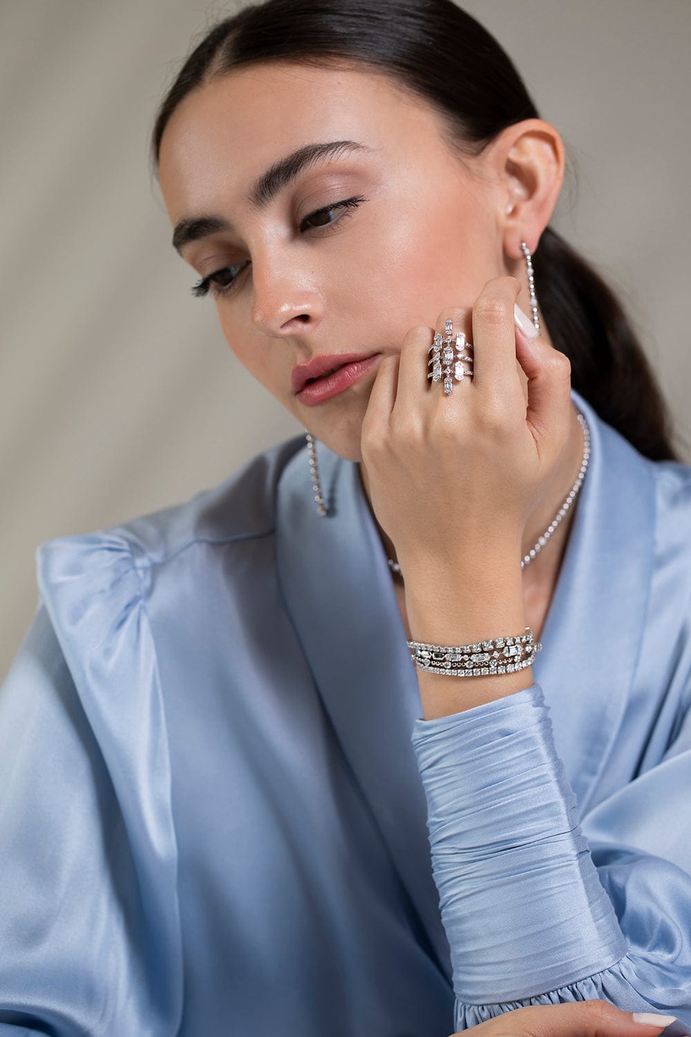 SARA WEINSTOCK-Isadora Bezel and Bead Diamond Bolo Bracelet-WHITE GOLD