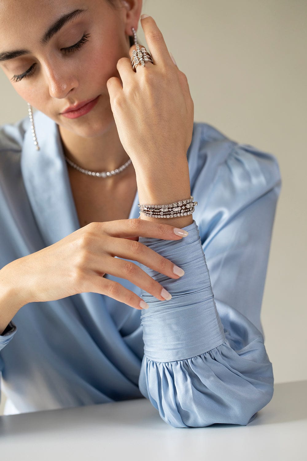 SARA WEINSTOCK-Isadora Bezel and Bead Diamond Bolo Bracelet-WHITE GOLD