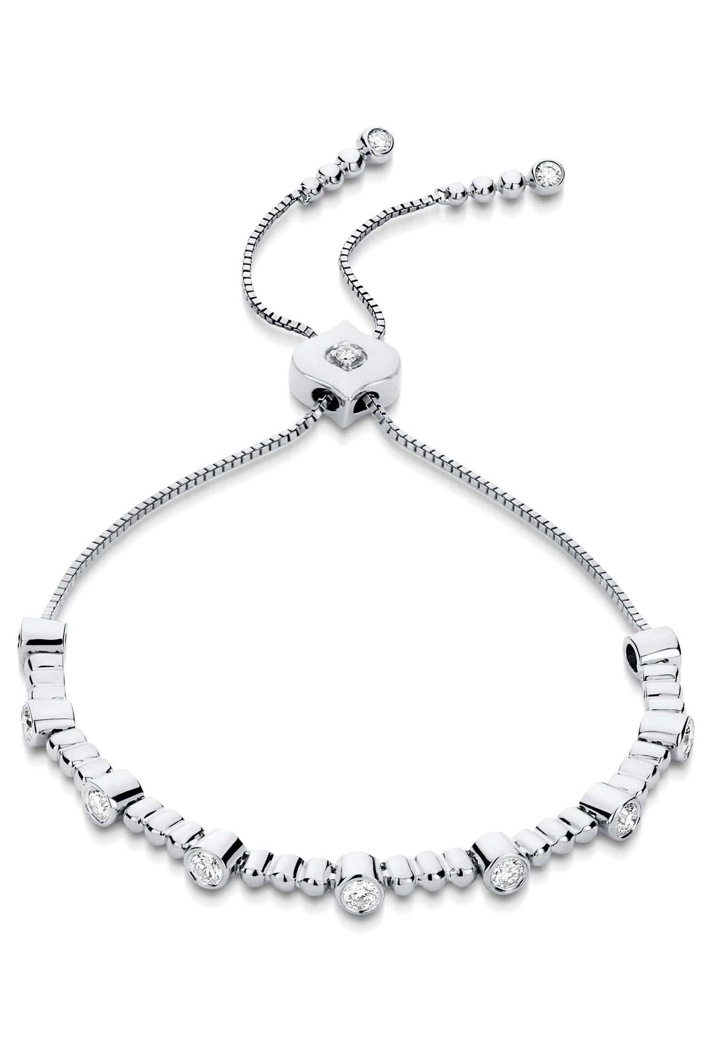 SARA WEINSTOCK-Isadora Bezel and Bead Diamond Bolo Bracelet-WHITE GOLD