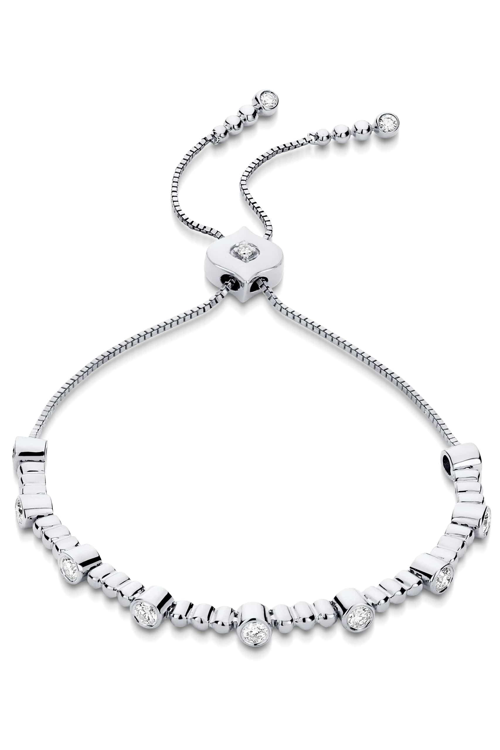 SARA WEINSTOCK-Isadora Bezel and Bead Diamond Bolo Bracelet-WHITE GOLD