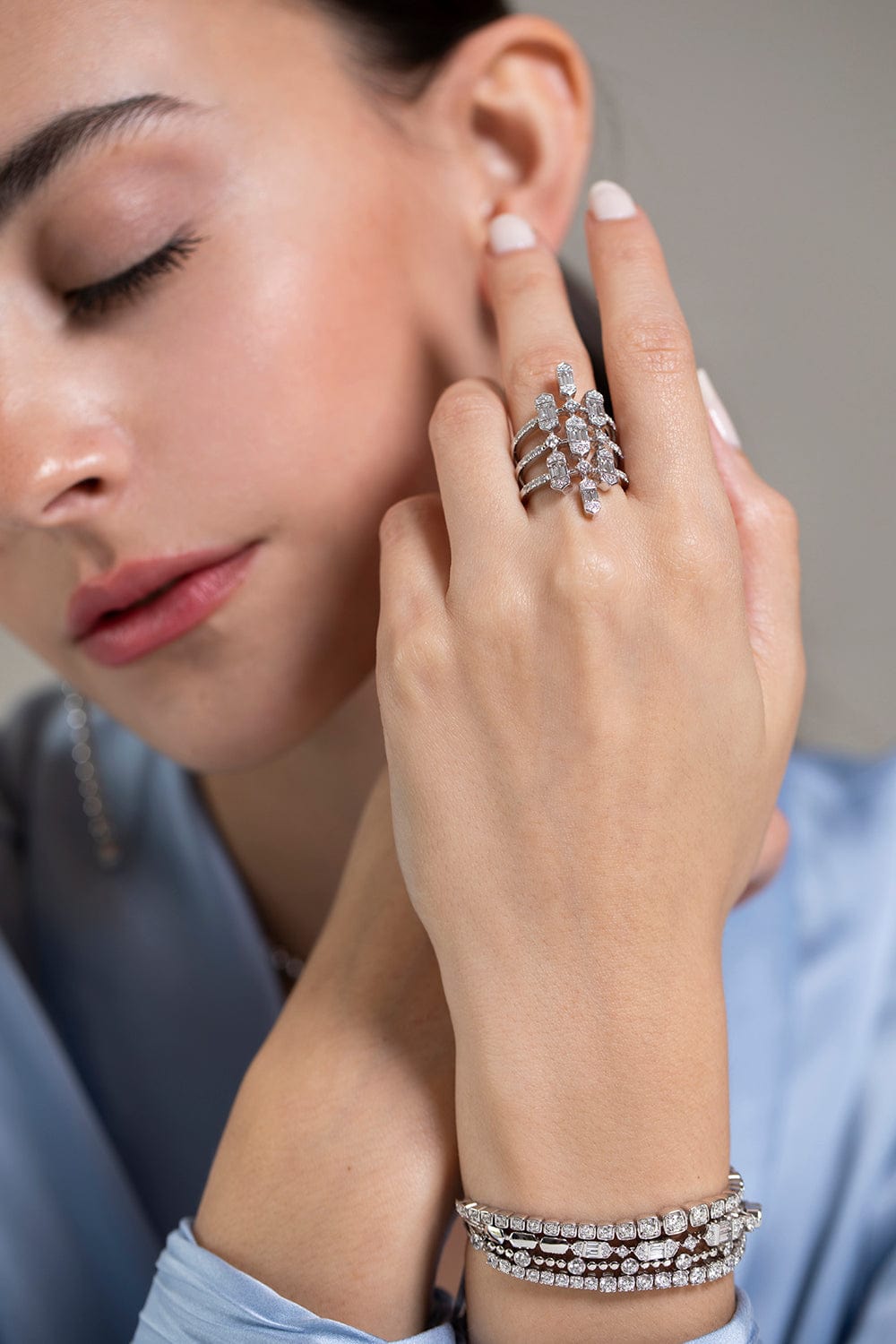 SARA WEINSTOCK-Isadora Cushion Diamond Bolo Bracelet-WHITE GOLD