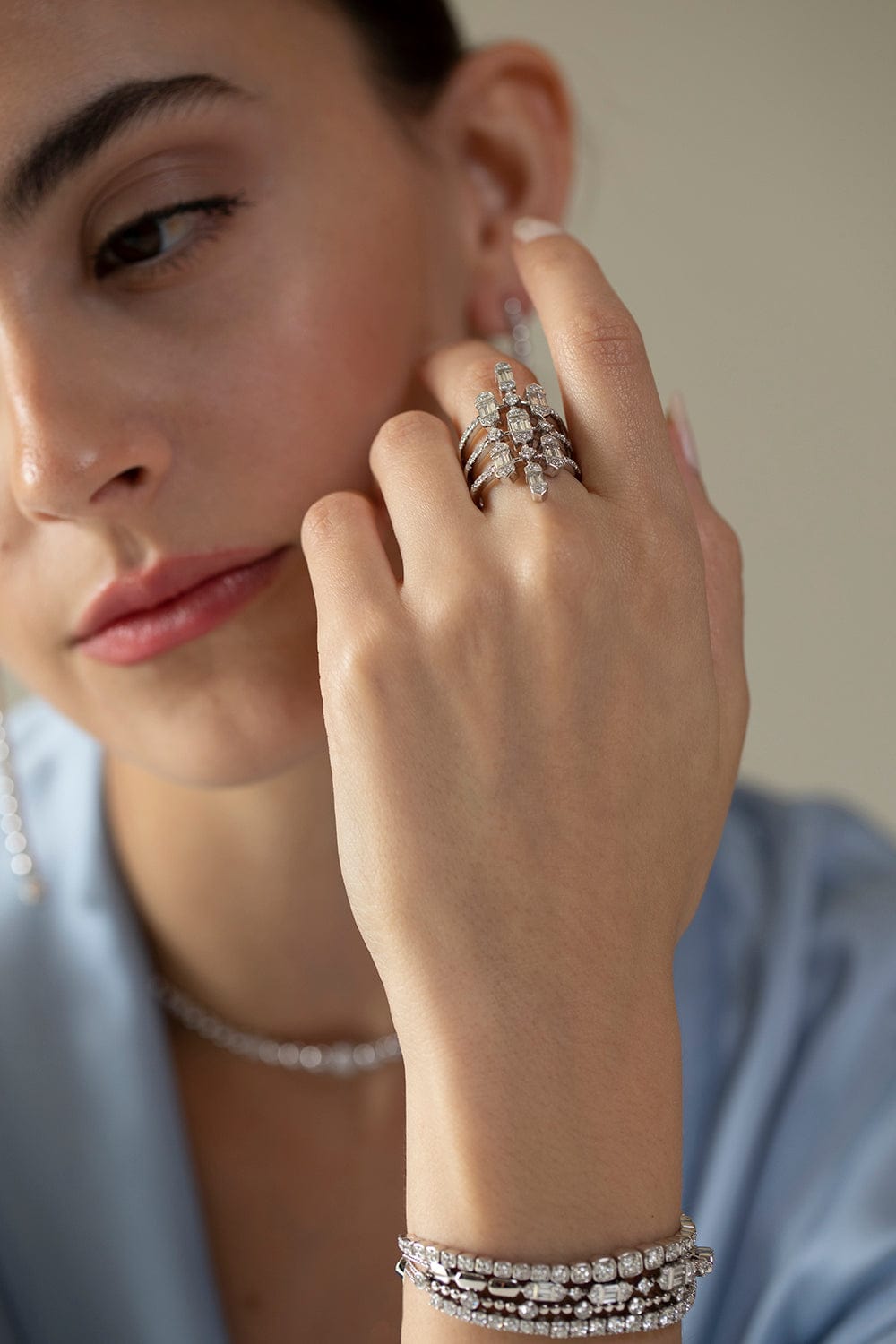 SARA WEINSTOCK-Isadora Cushion Diamond Bolo Bracelet-WHITE GOLD