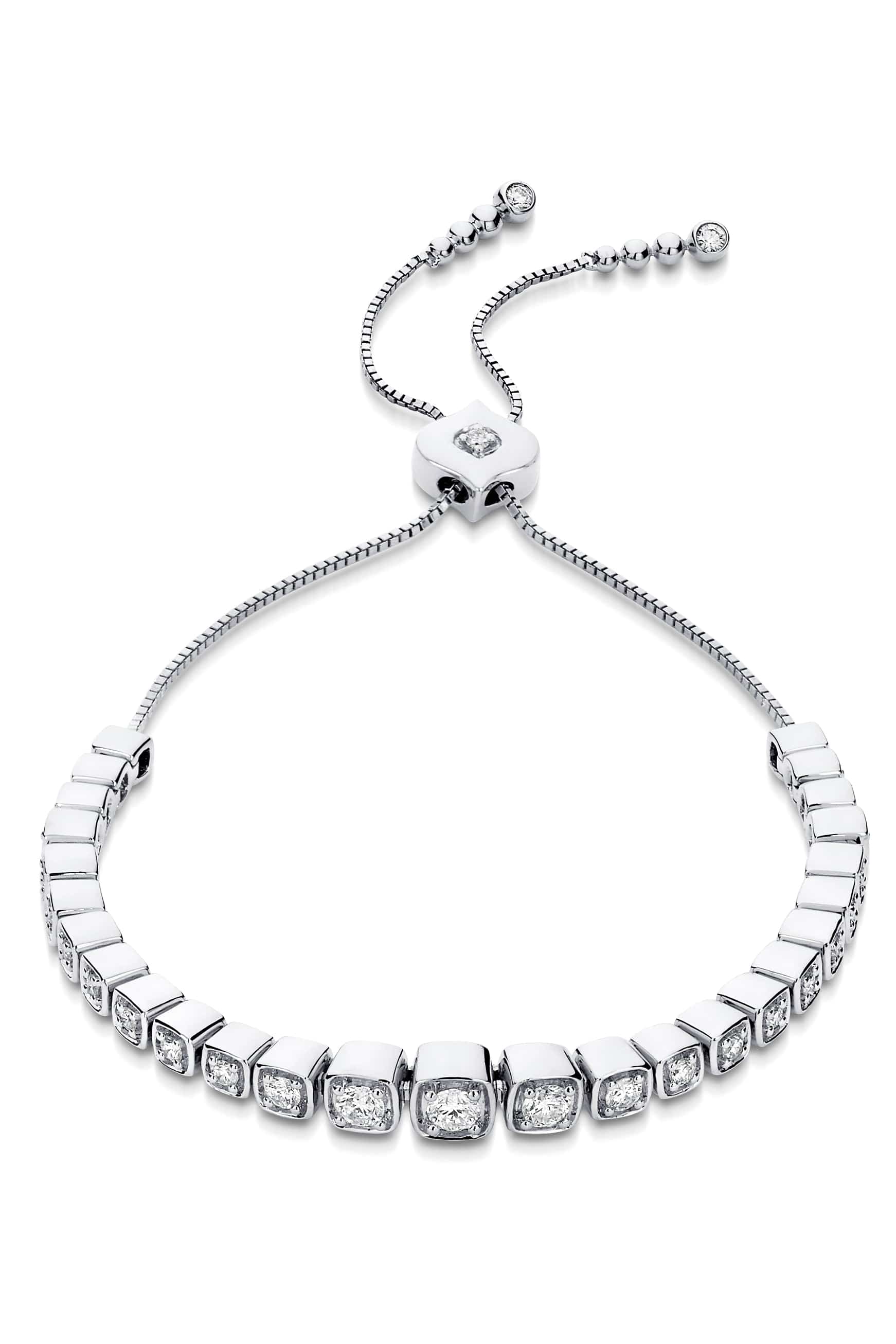 SARA WEINSTOCK-Isadora Cushion Diamond Bolo Bracelet-WHITE GOLD