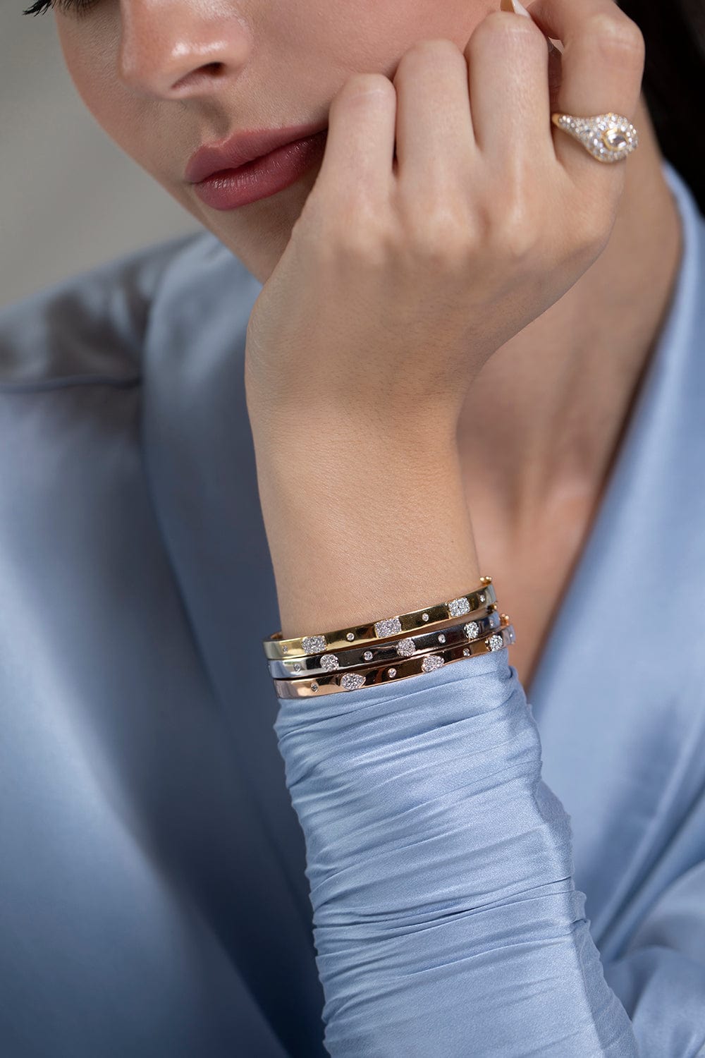 SARA WEINSTOCK-Reverie Round Oval Cuff Bangle-WHITE GOLD