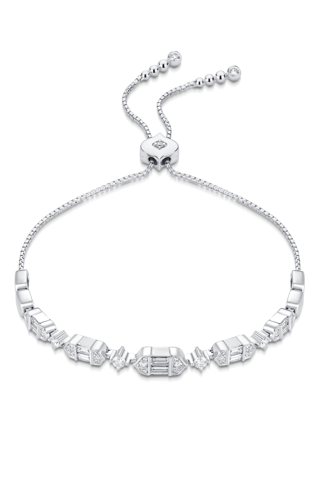 SARA WEINSTOCK-Taj Baguette Diamond Bolo Bracelet-WHITE GOLD