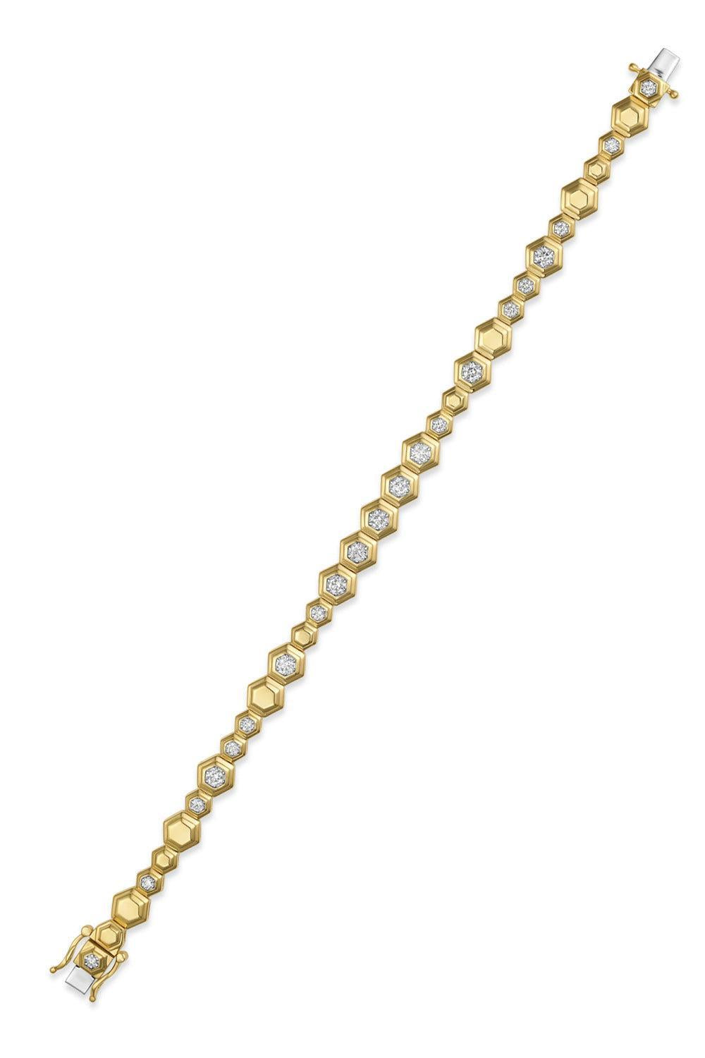 Partial Diamond Honey Comb Bracelet-YELLOW GOLD-7-JEWELRYFINE JEWELBRACELET O-SARA WEINSTOCK