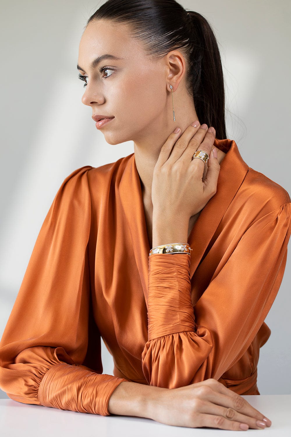 SARA WEINSTOCK-Lierre Diamond Petal and Marquise Cluster Cigar Bangle-YELLOW GOLD