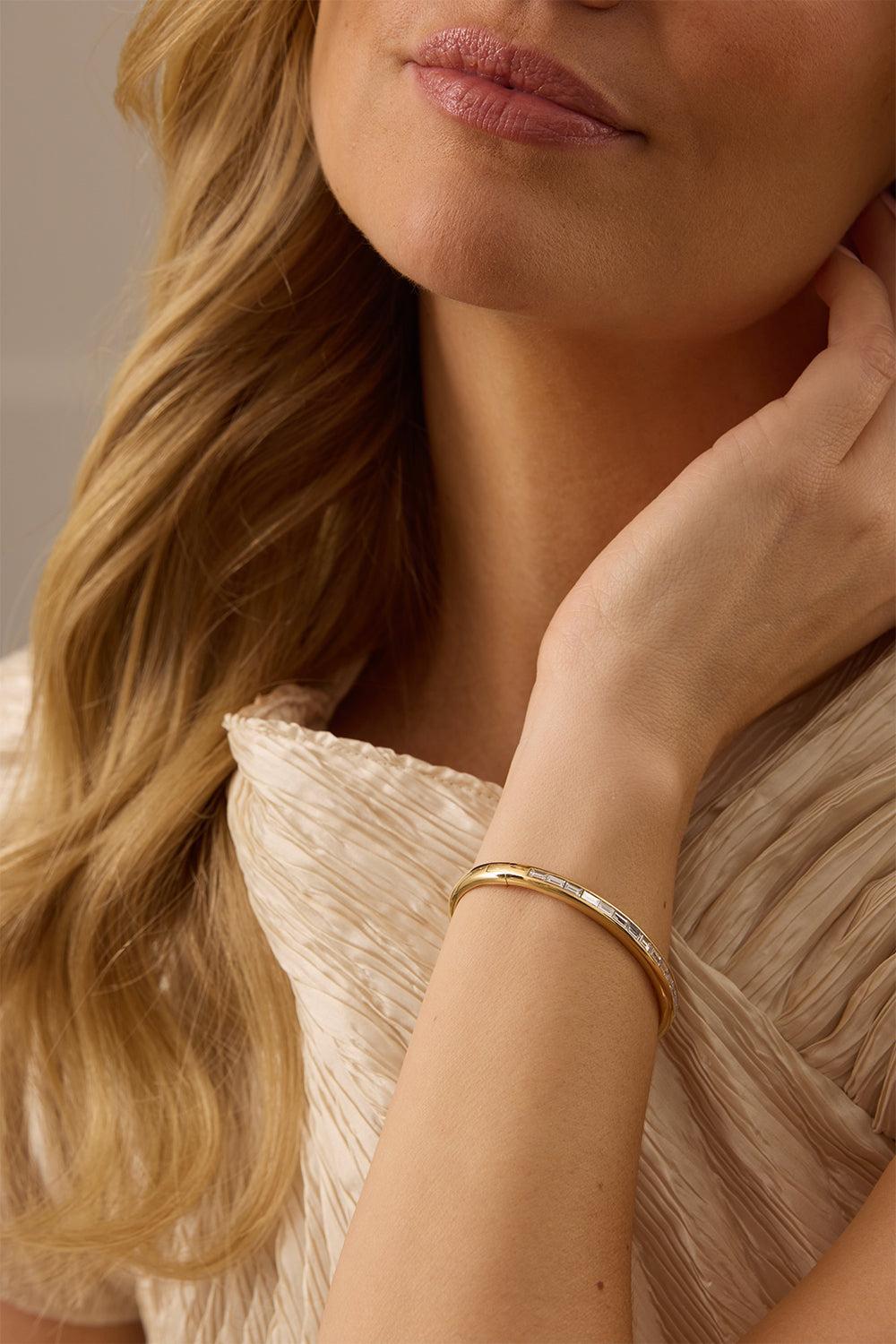 Diamond Baguette Papua Thin Bangle Bracelet-YELLOW GOLD-SMALL-JEWELRYFINE JEWELBRACELET O-SARA WEINSTOCK