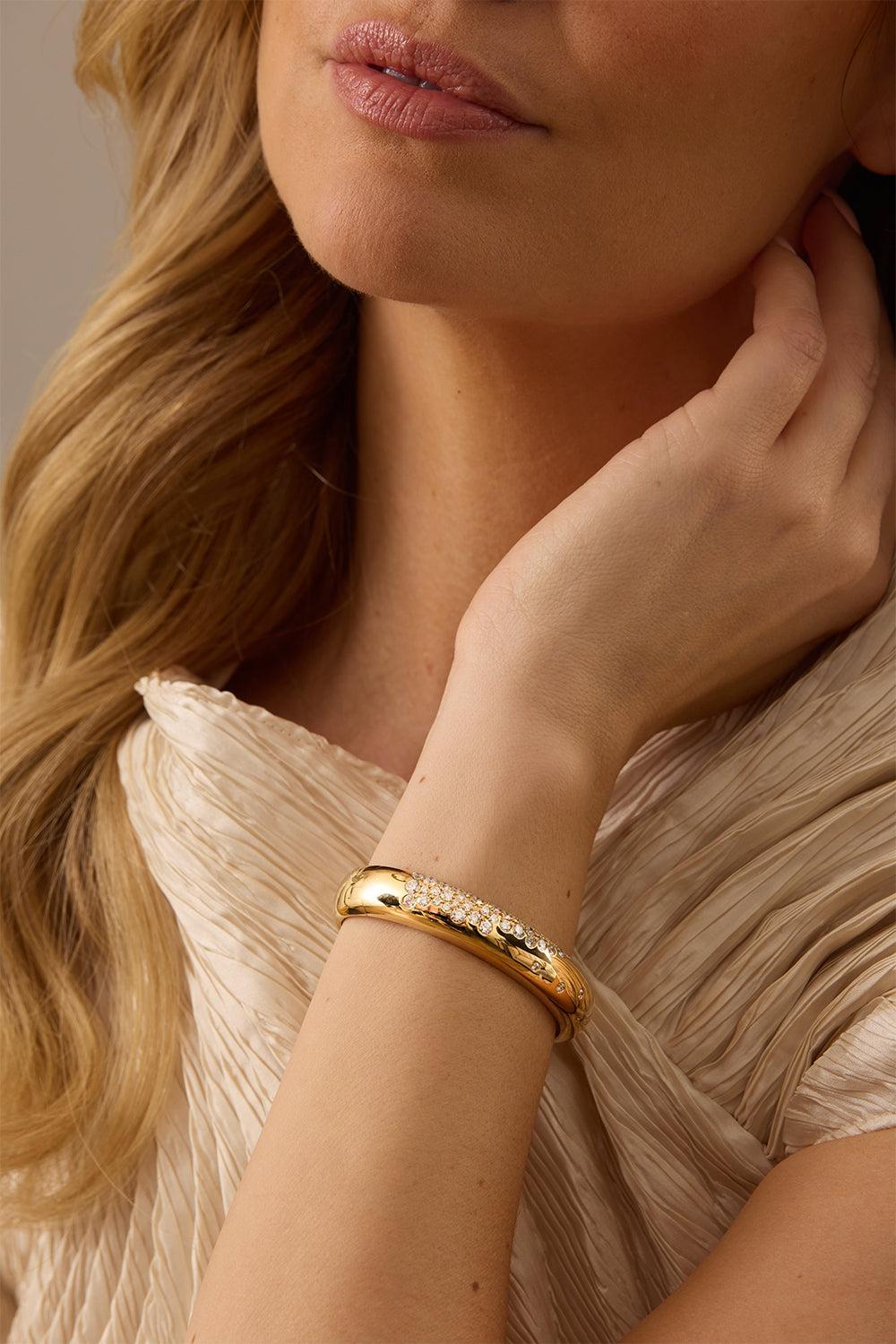 Diamond Papua Pave Thick Bangle Bracelet-YELLOW GOLD-SMALL-JEWELRYFINE JEWELBRACELET O-SARA WEINSTOCK