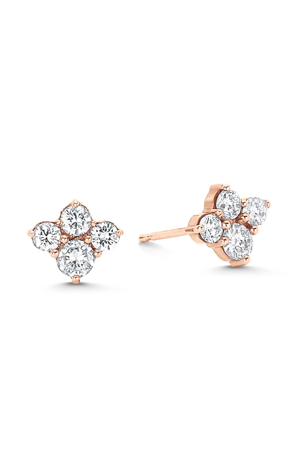 SARA WEINSTOCK-Dujour 4 Diamond Cluster Stud Earrings-ROSE GOLD