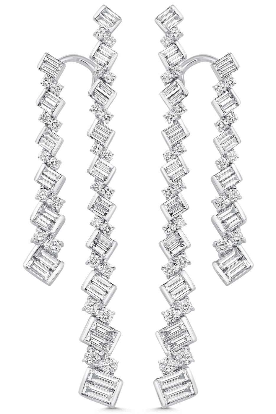 SARA WEINSTOCK-Taj Baguette Braided Diamond Drop Earrings-WHITE GOLD