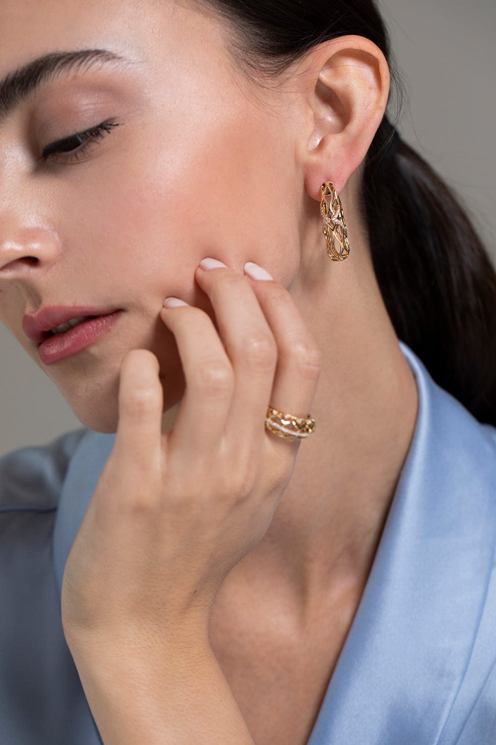 SARA WEINSTOCK-Dentelle Gold and Diamond Hoops-YELLOW GOLD