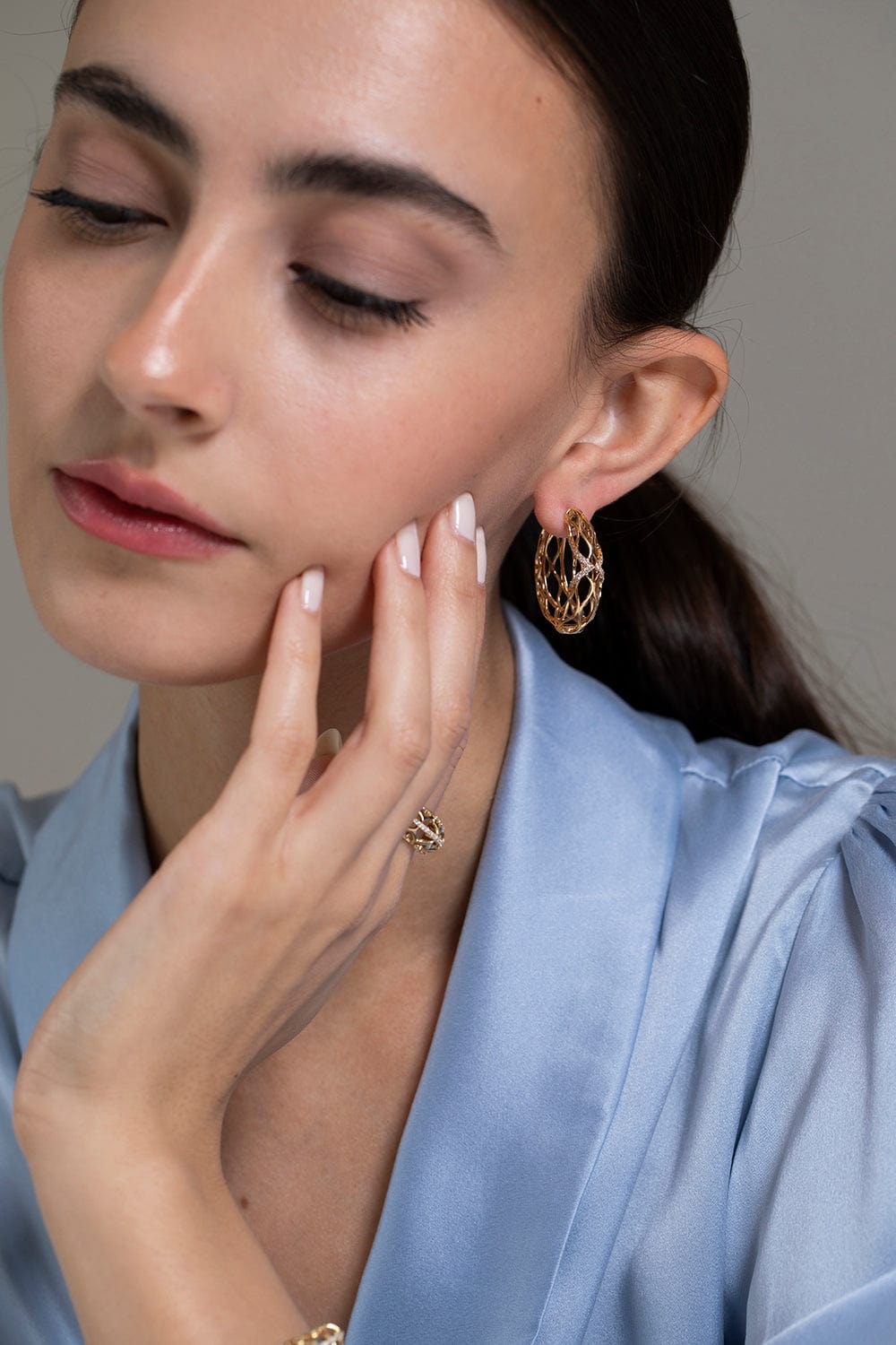 SARA WEINSTOCK-Dentelle Gold and Diamond Hoops-YELLOW GOLD