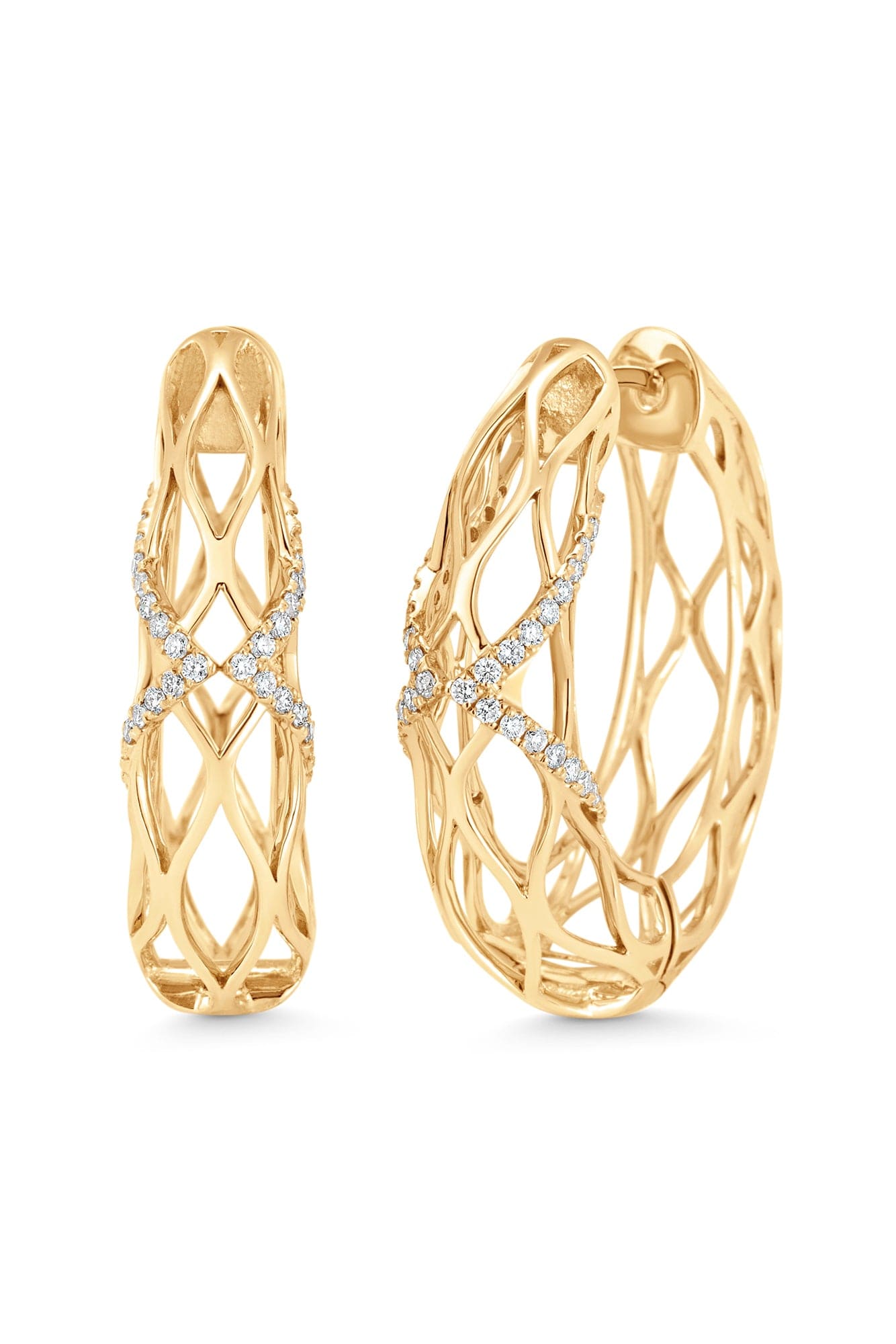 SARA WEINSTOCK-Dentelle Gold and Diamond Hoops-YELLOW GOLD