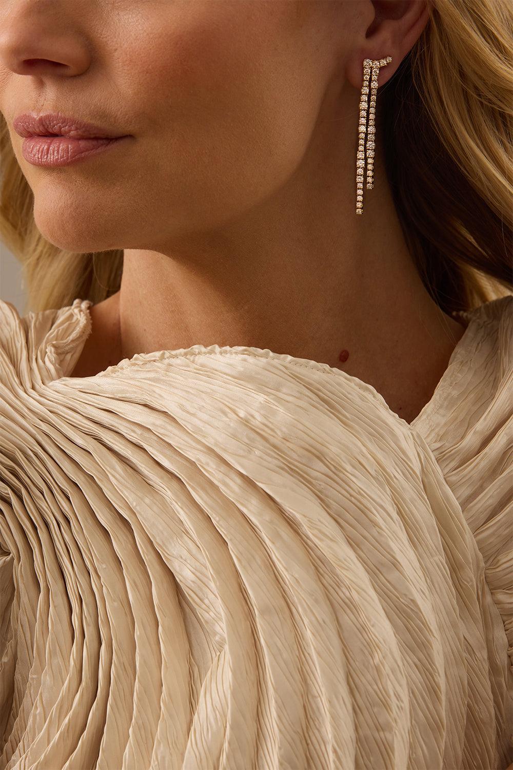 Diamond Flexion Double Drop Earrings-YELLOW GOLD-JEWELRYFINE JEWELEARRING-SARA WEINSTOCK
