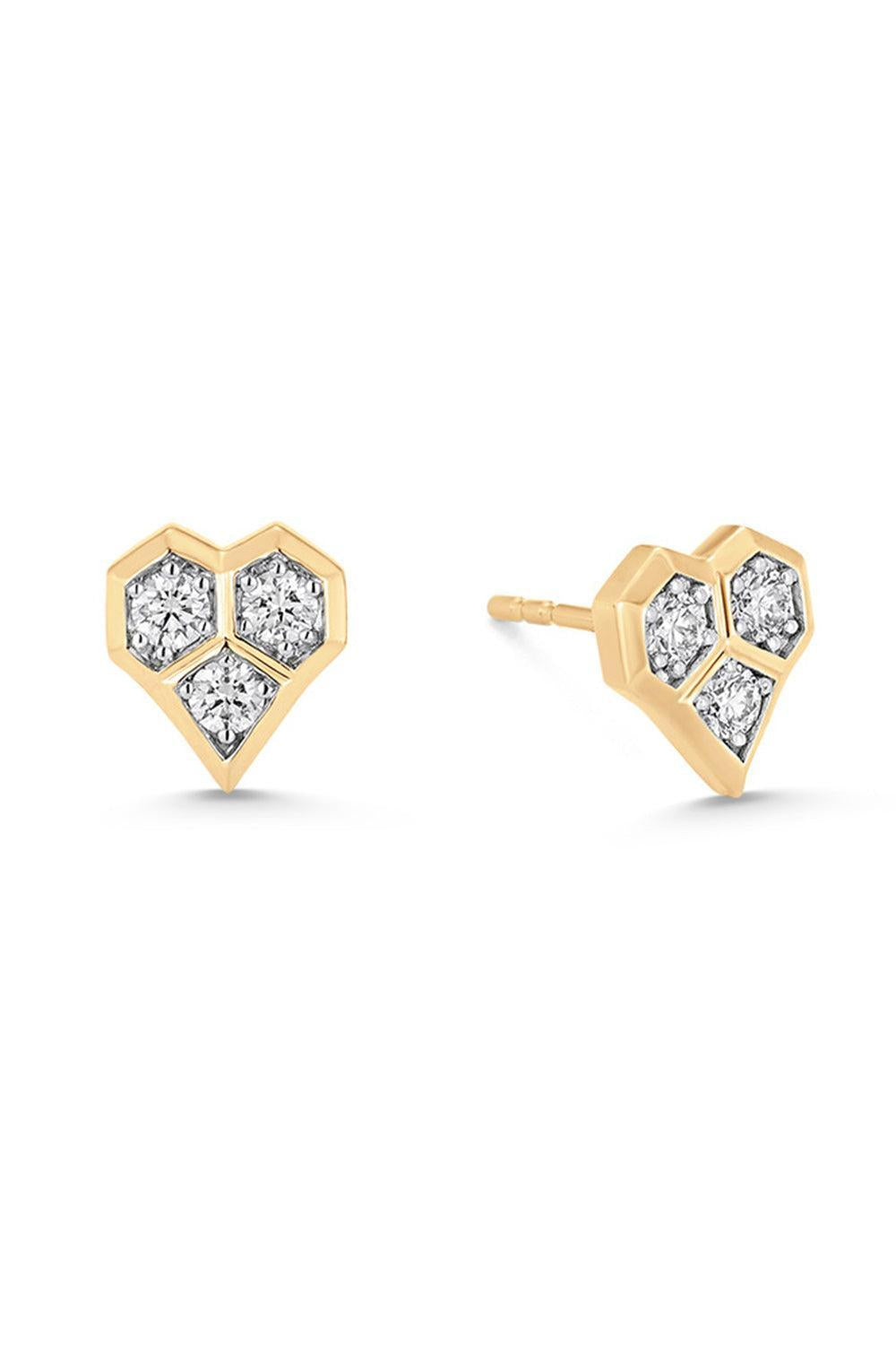 Diamond Heart Honey Comb Petite Stud Earrings-YELLOW GOLD-JEWELRYFINE JEWELEARRING-SARA WEINSTOCK