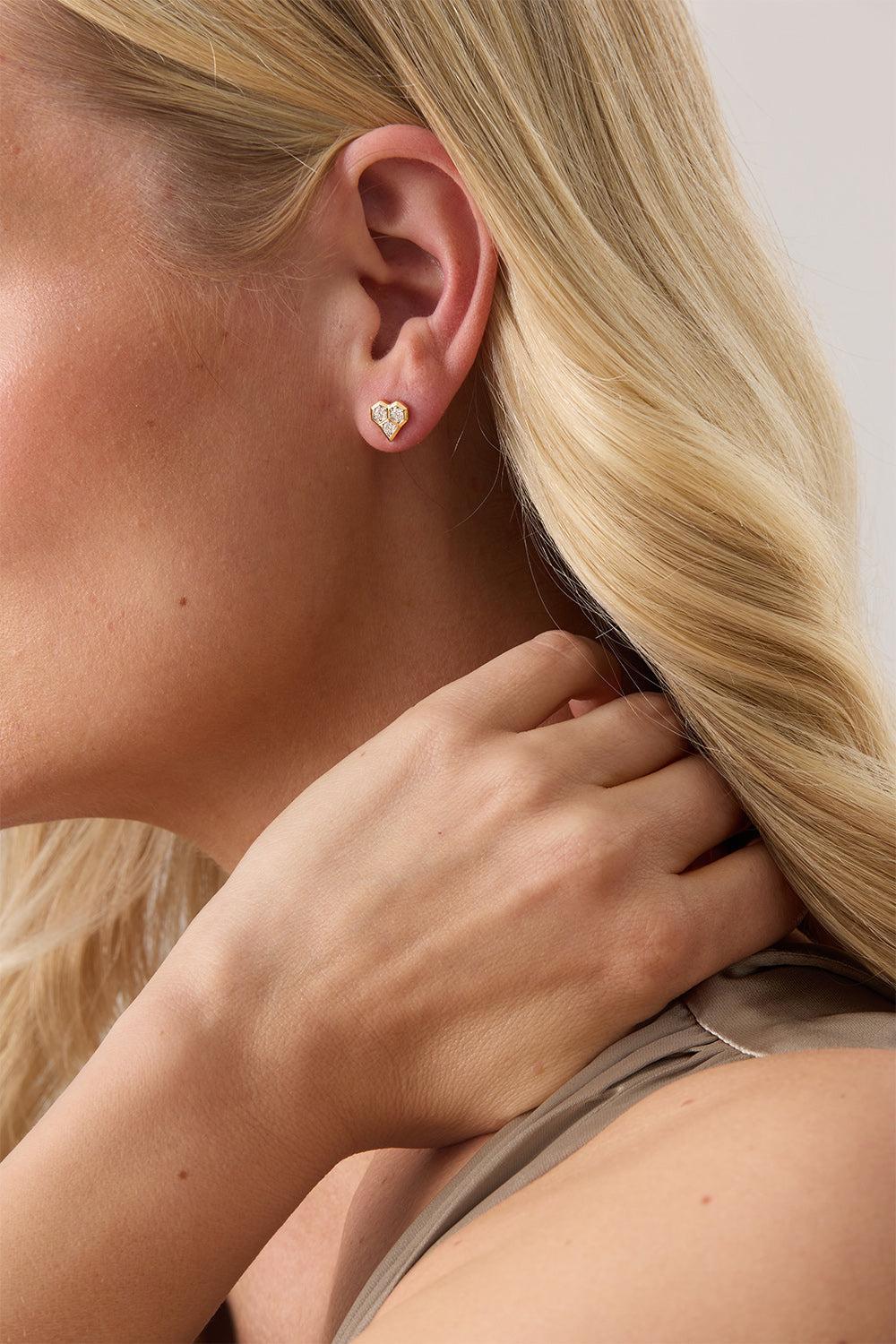 Diamond Heart Honey Comb Petite Stud Earrings-YELLOW GOLD-JEWELRYFINE JEWELEARRING-SARA WEINSTOCK