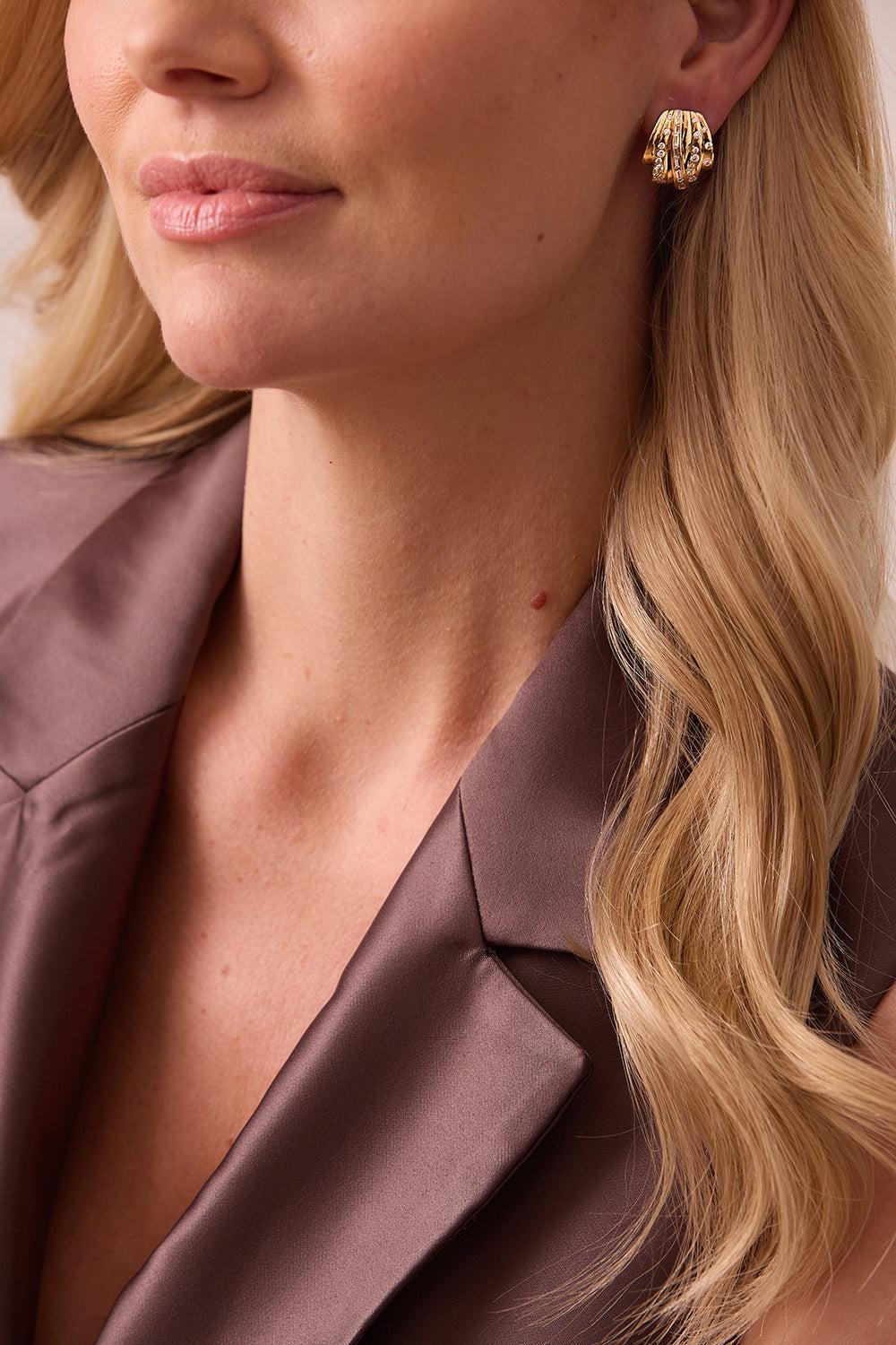 Diamond Papua Crossover Earrings-YELLOW GOLD-JEWELRYFINE JEWELEARRING-SARA WEINSTOCK