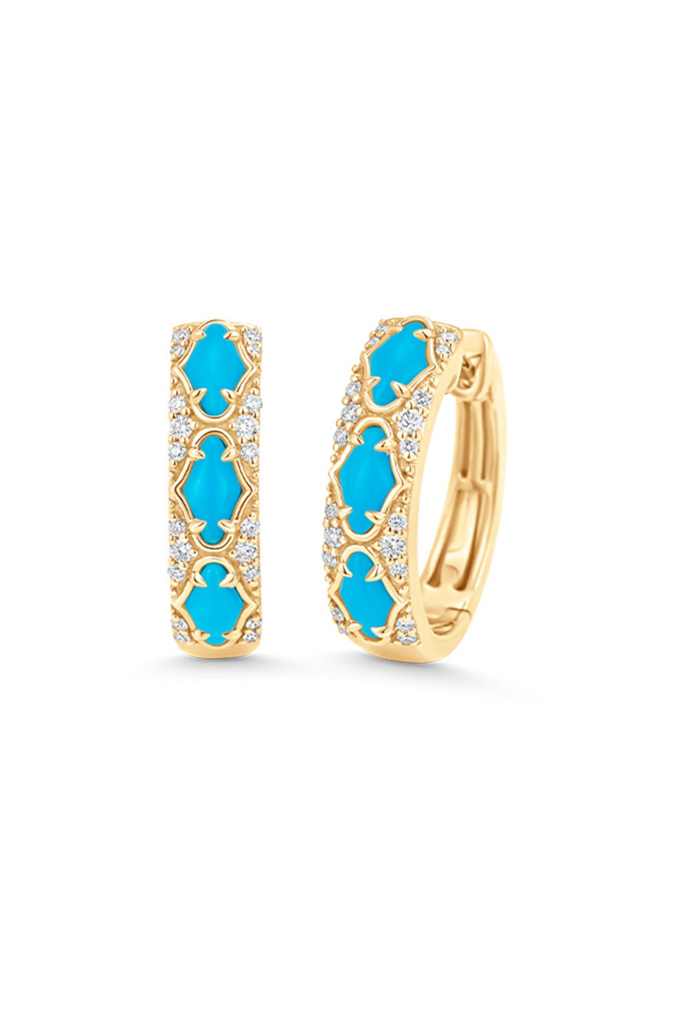 SARA WEINSTOCK-Lucia Turquoise Diamond Huggie Earrings-YELLOW GOLD