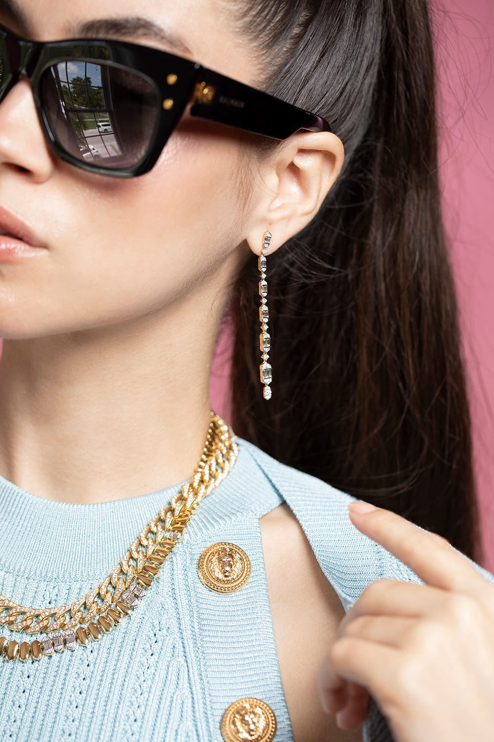 SARA WEINSTOCK-Taj Baguette Vertical Drop Earrings-YELLOW GOLD