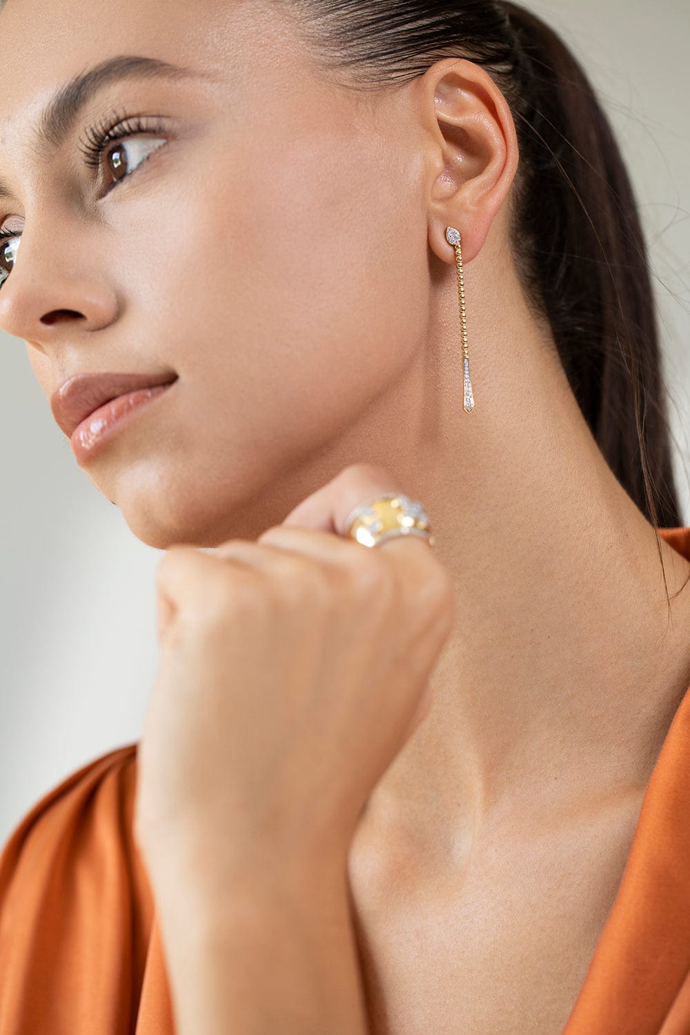 SARA WEINSTOCK-Unity Reverie Pear Diamond Drop Earrings-YELLOW GOLD