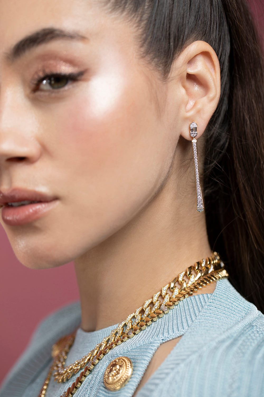 SARA WEINSTOCK-Unity Taj Baguette & Cascading Diamond Drop Fancy Earrings-YELLOW GOLD