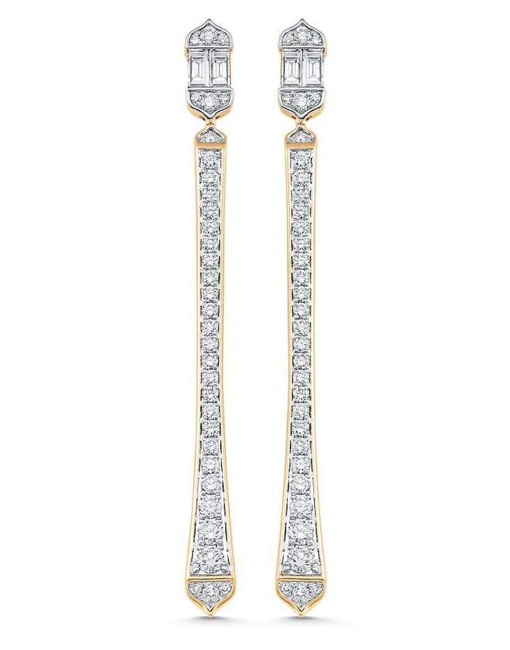 SARA WEINSTOCK-Unity Taj Baguette & Cascading Diamond Drop Fancy Earrings-YELLOW GOLD