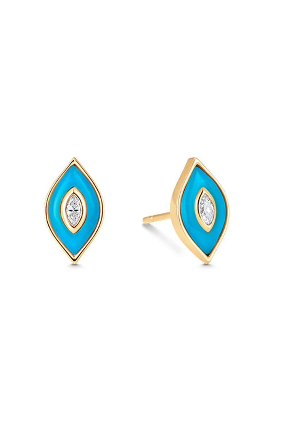 SARA WEINSTOCK-Donna Turquoise Diamond Stud Earrings-YELLOW GOLD