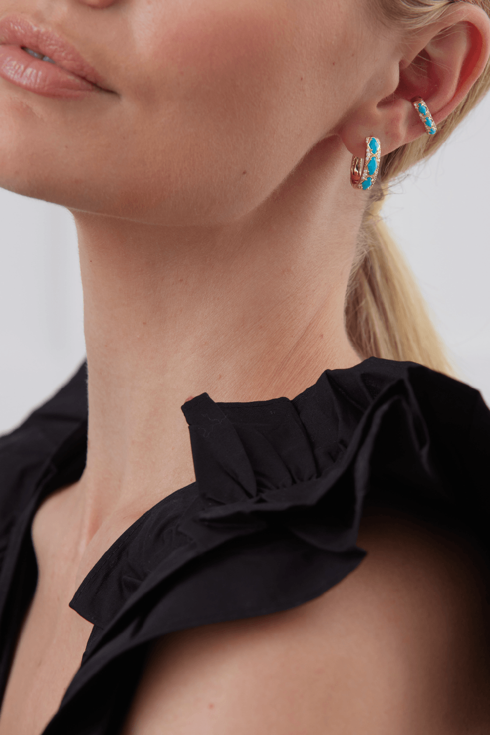 SARA WEINSTOCK-Lucia Turquoise Diamond Huggie Earrings-YELLOW GOLD