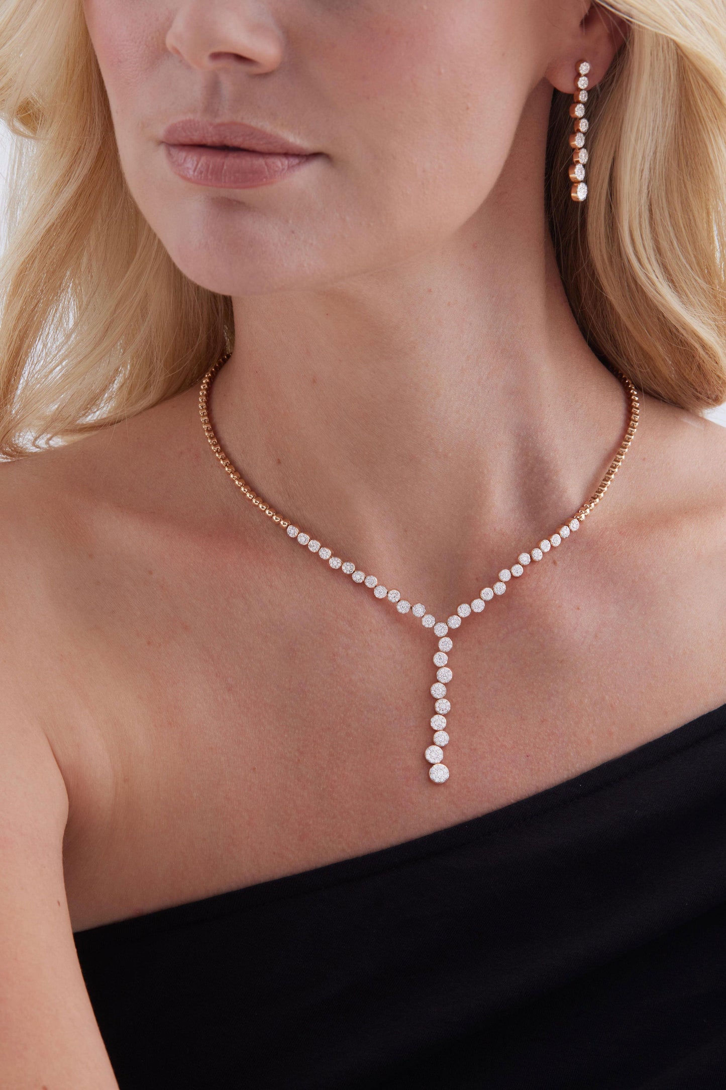 SARA WEINSTOCK-Muna Diamond Cluster Lariat Drop Necklace-ROSE GOLD