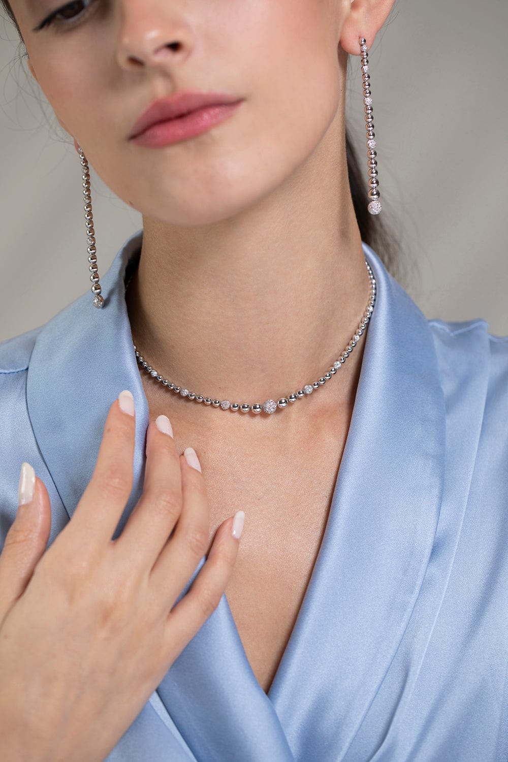 SARA WEINSTOCK-Isadora Cali White Diamond Pave Beaded Choker-WHITE GOLD