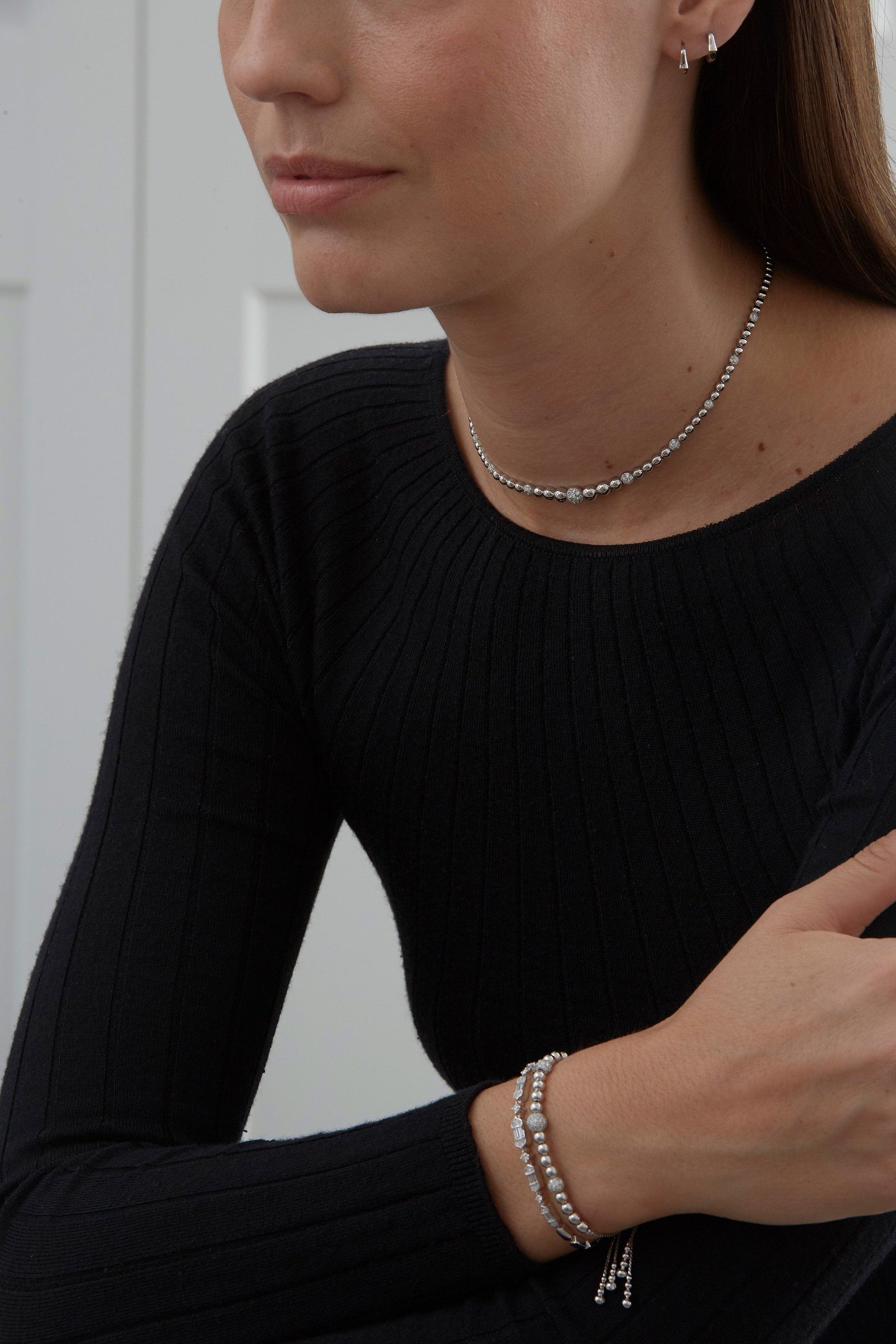 SARA WEINSTOCK-Isadora Cali White Diamond Pave Beaded Choker-WHITE GOLD
