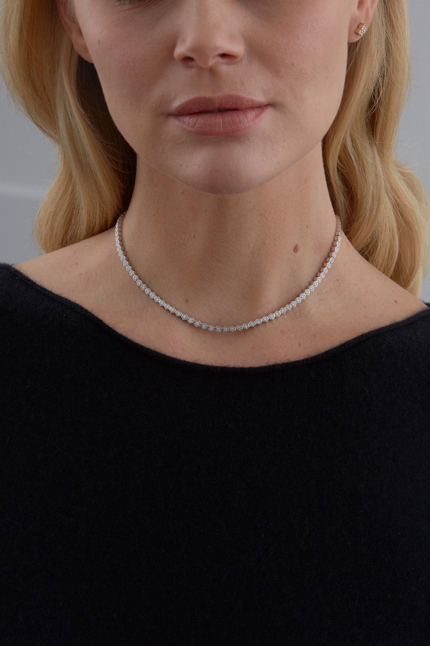 SARA WEINSTOCK-Isadora Petite Hexagon Diamond Choker-WHITE GOLD
