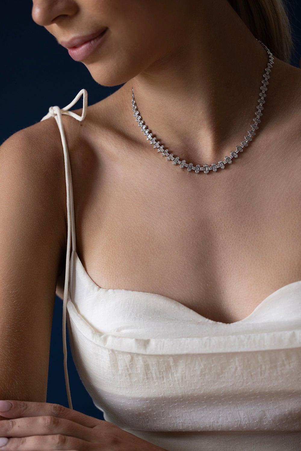SARA WEINSTOCK-Taj Baguette Vertical Choker-WHITE GOLD