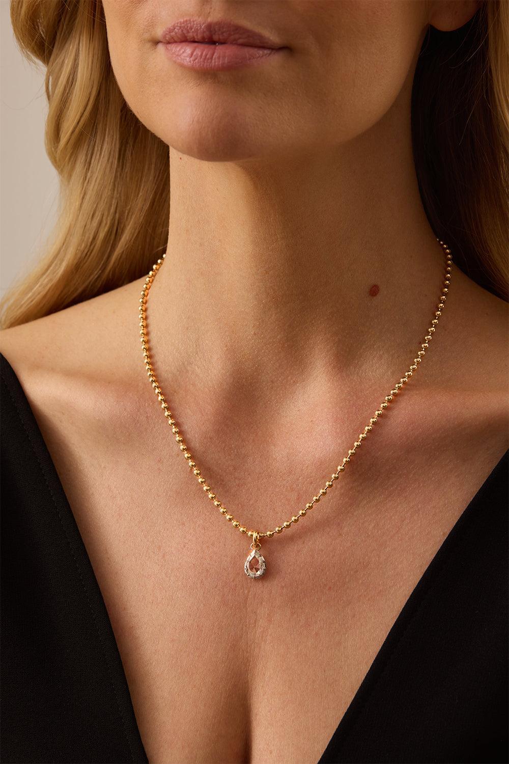 Diamond Pear Essence Thick Beaded Necklace-YELLOW GOLD-18-JEWELRYFINE JEWELNECKLACE O-SARA WEINSTOCK