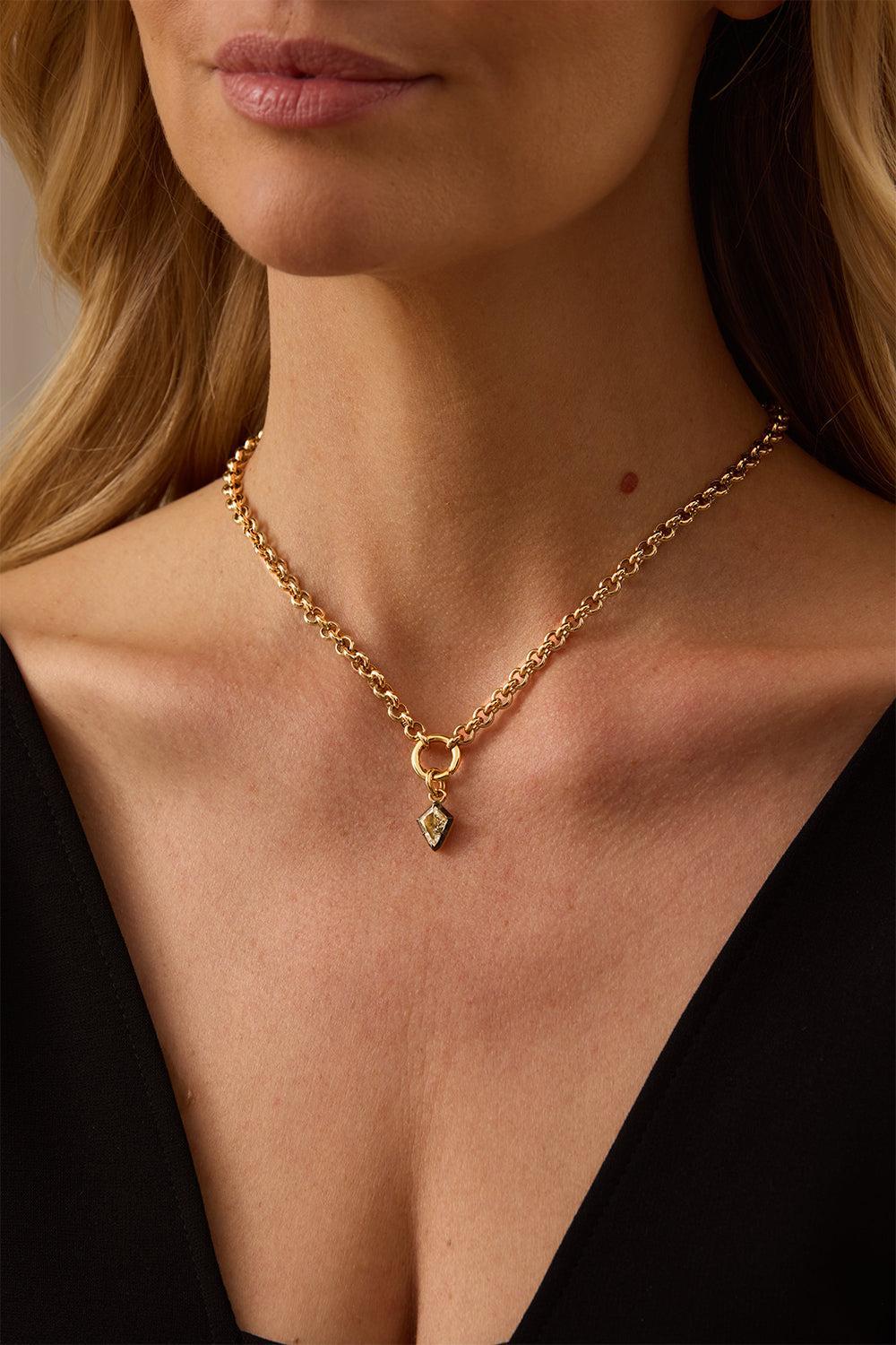 Diamond Essence Hexagonal Rolo Chain Necklace-YELLOW GOLD-JEWELRYFINE JEWELNECKLACE O-SARA WEINSTOCK