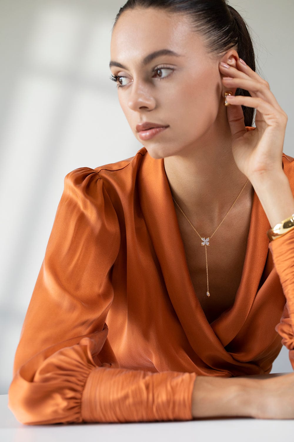 SARA WEINSTOCK-Lierre Pear Petal Cluster Drop Necklace-YELLOW GOLD