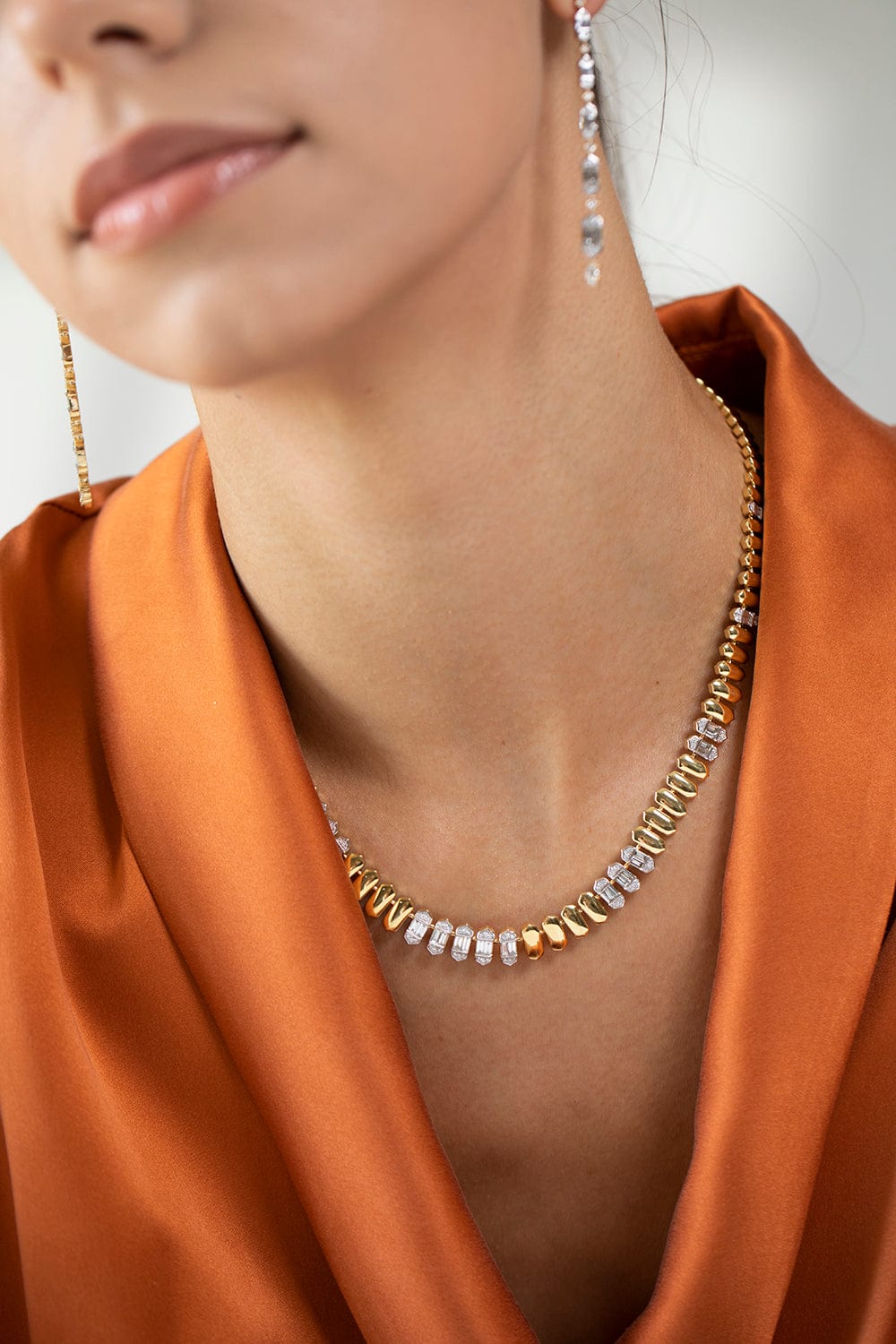 SARA WEINSTOCK-Taj Baguette Sold & Partial Yellow Gold White Diamond Choker-YELLOW GOLD