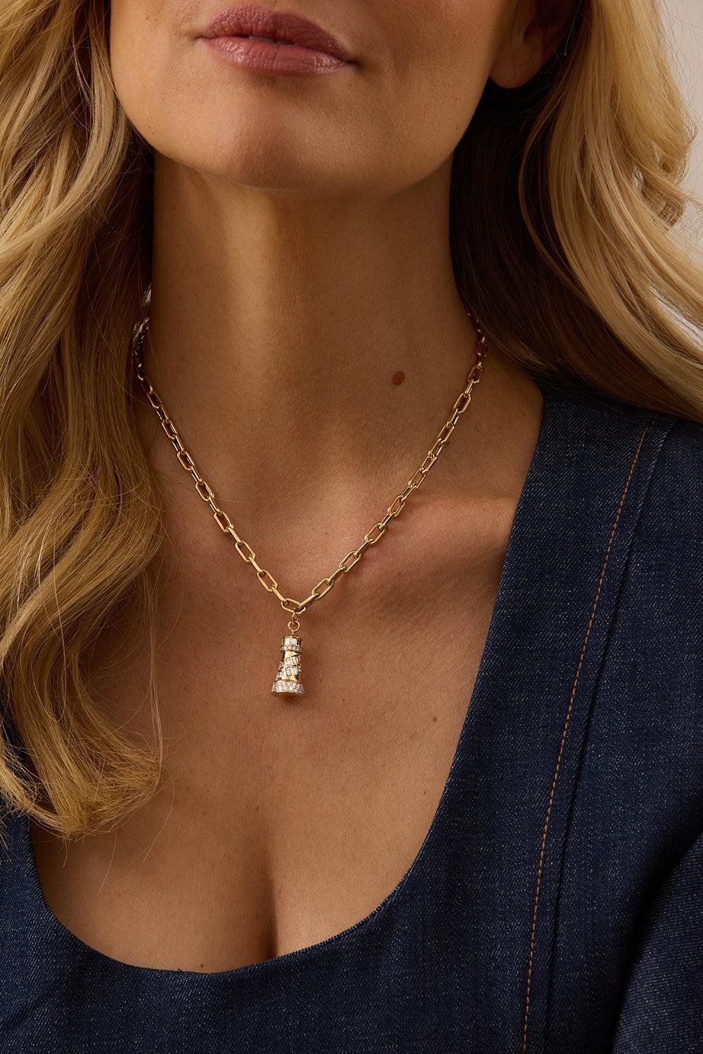 Diamond Lighthouse Pendant-YELLOW GOLD-JEWELRYFINE JEWELPENDANT-SARA WEINSTOCK