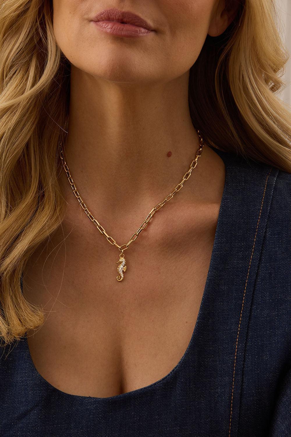 Diamond Seahorse Pendant-YELLOW GOLD-JEWELRYFINE JEWELPENDANT-SARA WEINSTOCK