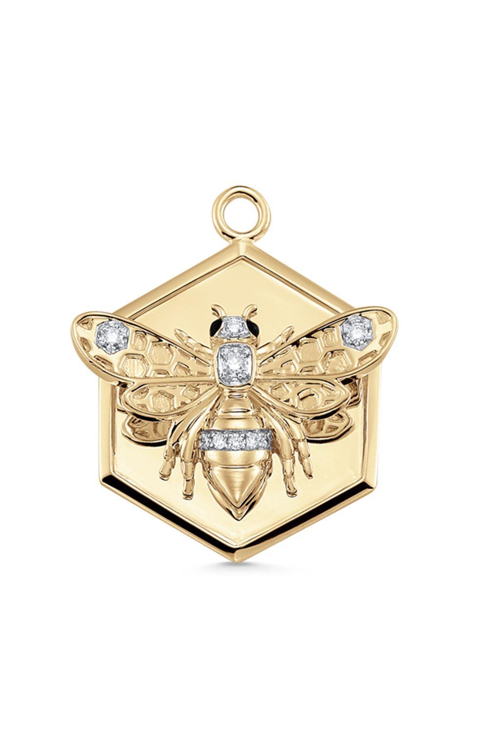 Queen Bee Hexagon Charm-YELLOW GOLD-JEWELRYFINE JEWELPENDANT-SARA WEINSTOCK