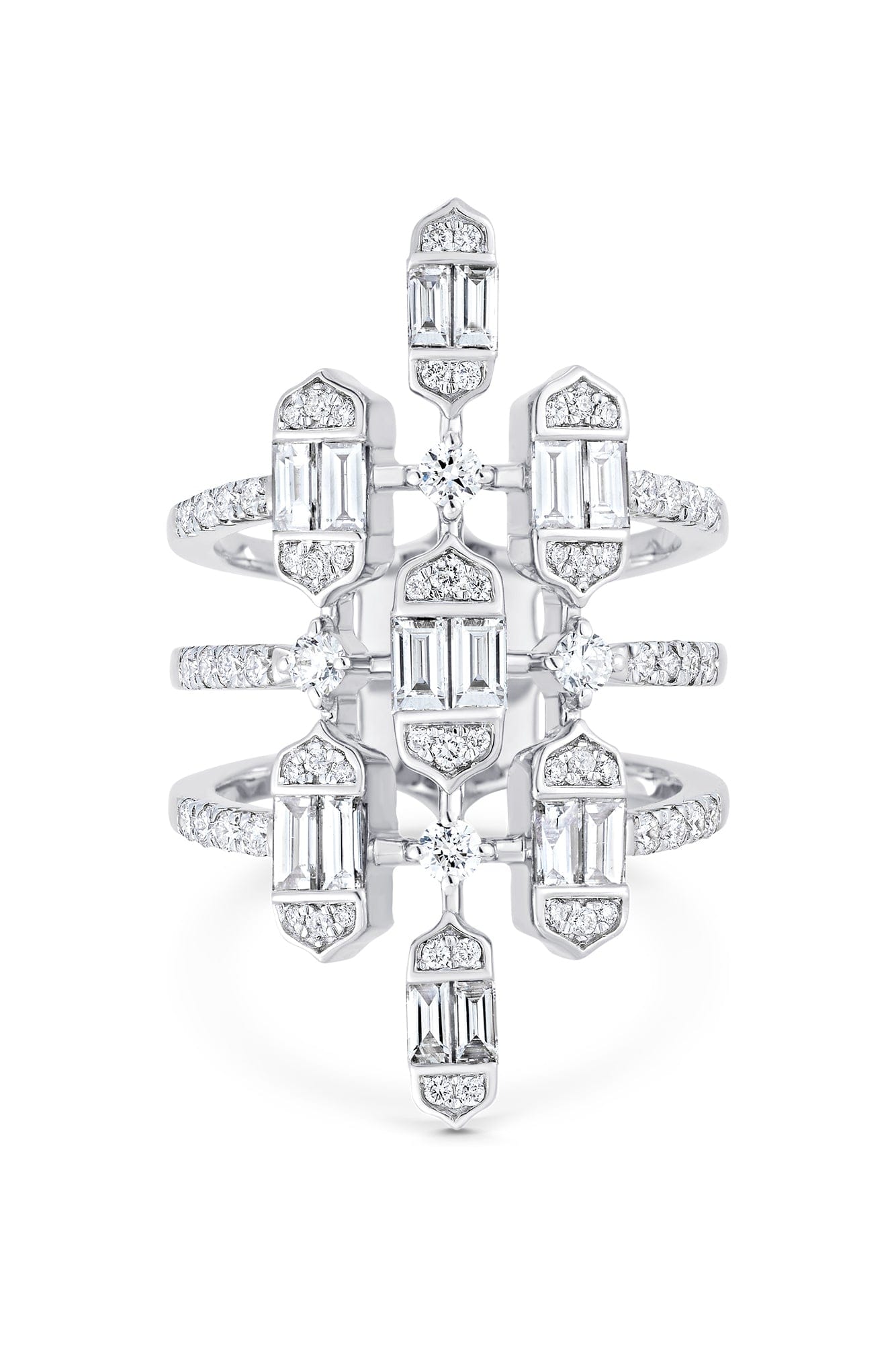 SARA WEINSTOCK-Taj Baguette Diamond Stacked Ring-WHITE GOLD