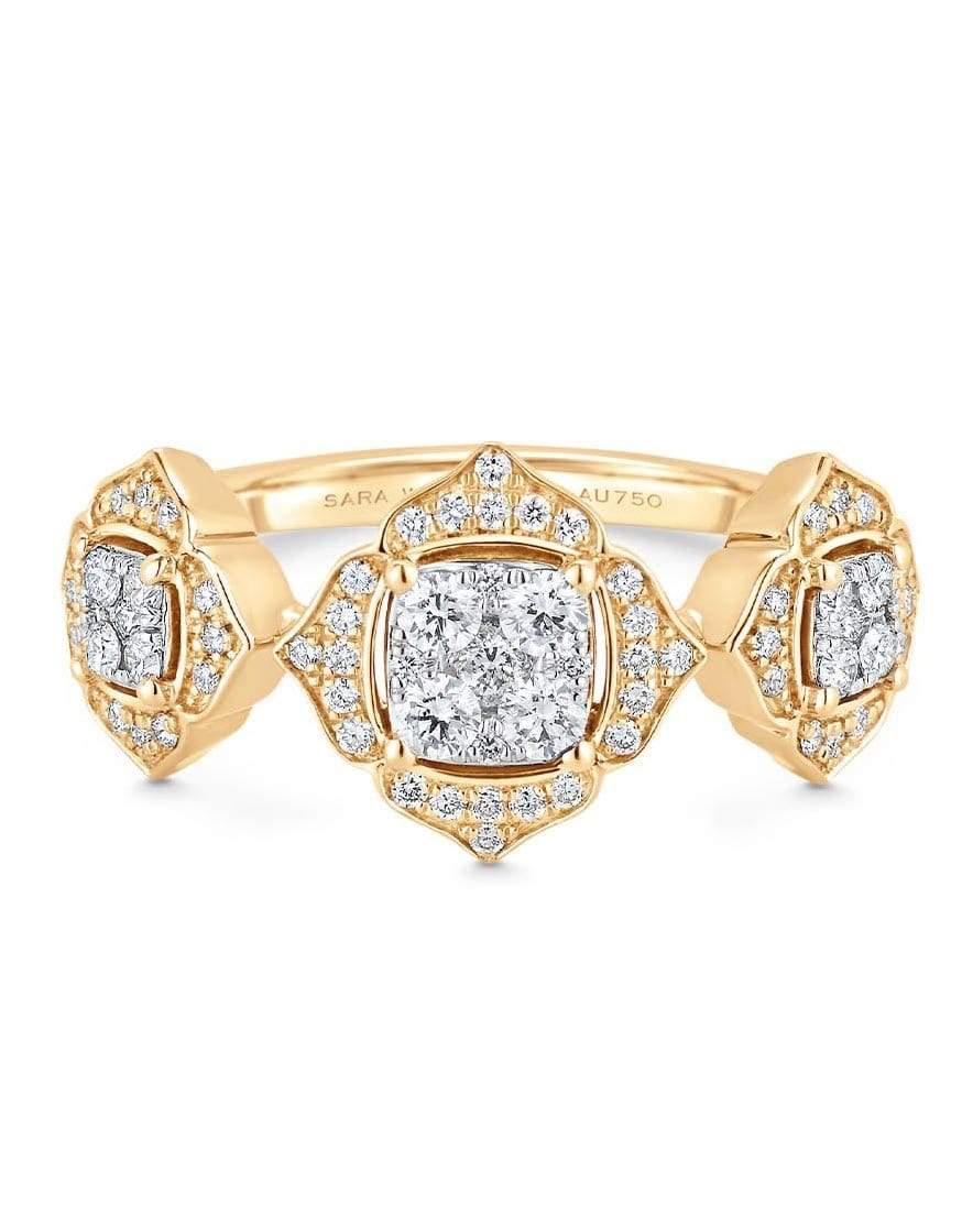 SARA WEINSTOCK-Leela Yellow Gold White Diamond 3 Cluster Ring-YELLOW GOLD