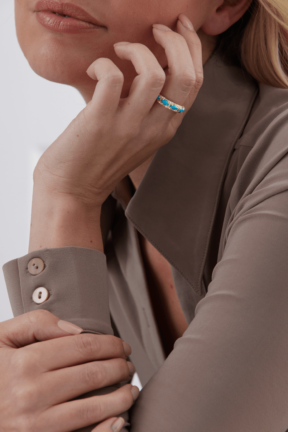 SARA WEINSTOCK-Lucia Turquoise Diamond Thin Ring-YELLOW GOLD