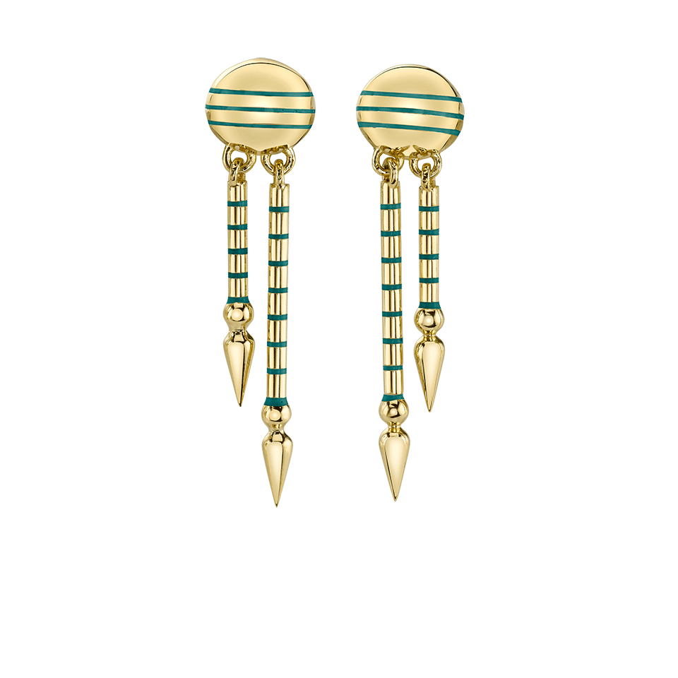 SARAH HENDLER-Shirley Turquoise Enamel Double Spear Earrings-YELLOW GOLD