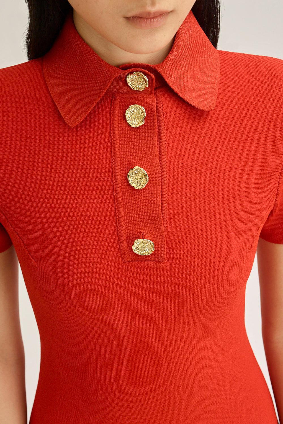 Collared Midi Shirt Dress - Red