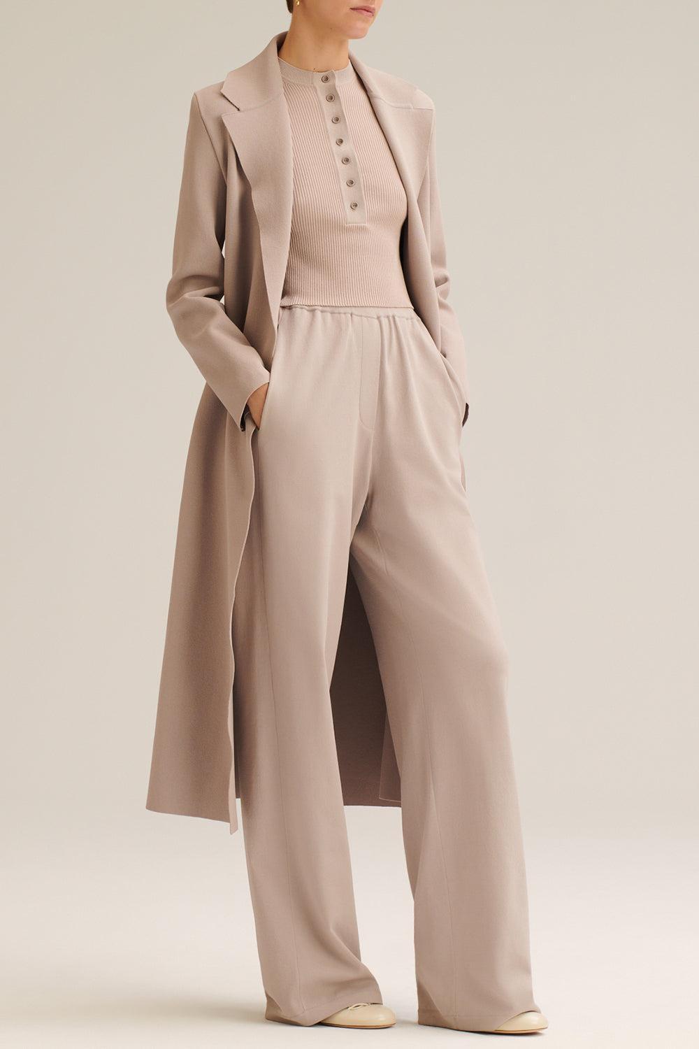 Crepe Knit Flare Trouser-OYSTER-XS-CLOTHINGPANTWIDE LEG-SCANLAN THEODORE
