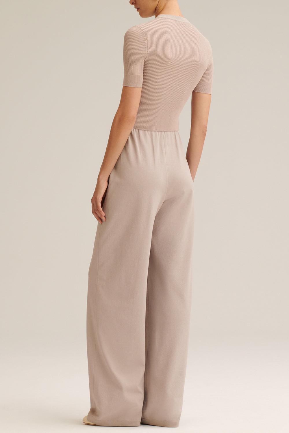 Crepe Knit Flare Trouser-OYSTER-XS-CLOTHINGPANTWIDE LEG-SCANLAN THEODORE