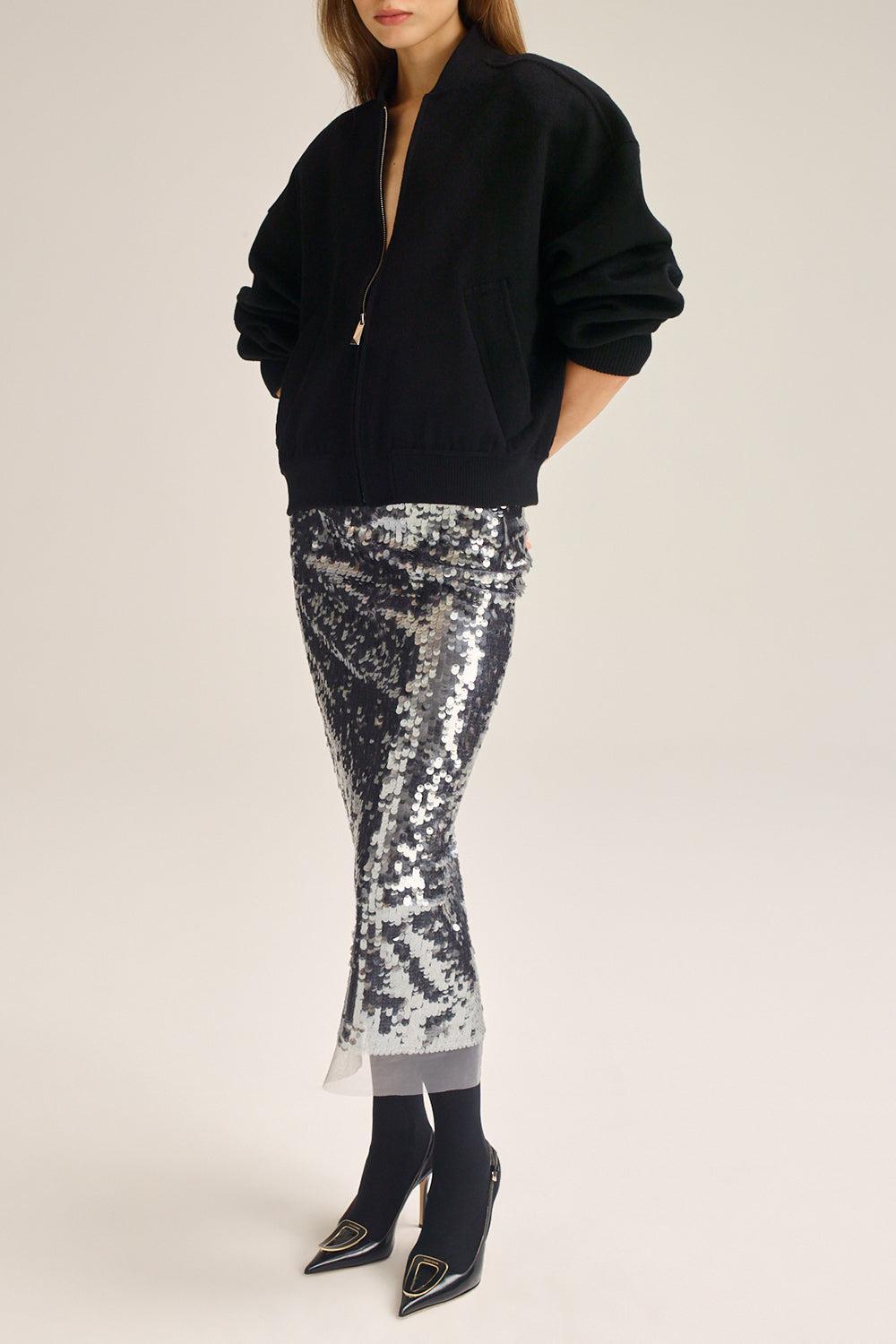 Sequin Midi Pencil Skirt-GREY-2-CLOTHINGSKIRTMIDI-SCANLAN THEODORE